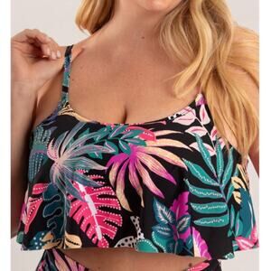 Shapermint Essentials Women Tropical Ruffled Swim Bikini Top Size 3XL Multi NWT